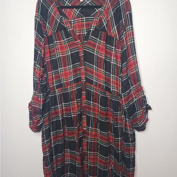 NWT Maurices Large Black and Plaid button Front Babydoll Shirtdress - Picture 6 of 7